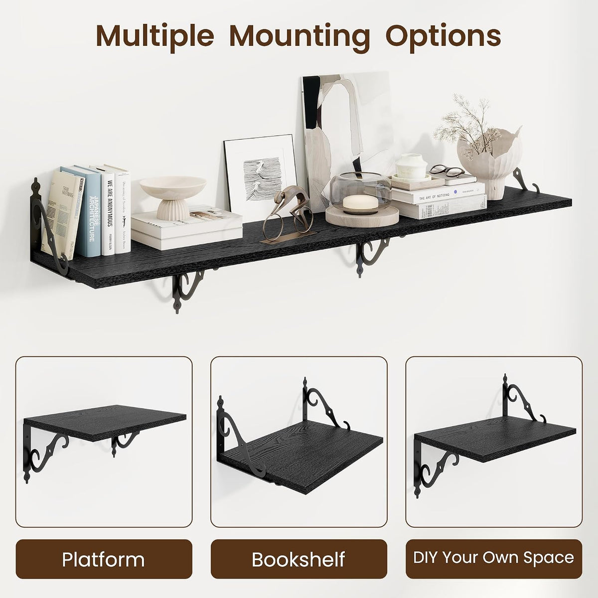RICHFOCUS 12 Inch Deep Floating Shelves for Wall, 16" W x 12" D Black