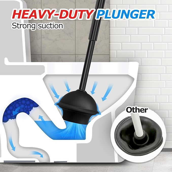 2Pack 2 in 1 Toilet Brush and Plunger Set, Extended Handle Plunger, Toilet Bowl - Image 3