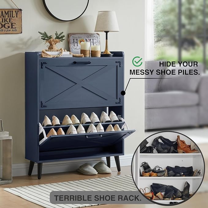 Shoe Storage Cabinet, Farmhouse Shoe Organizer - Image 3