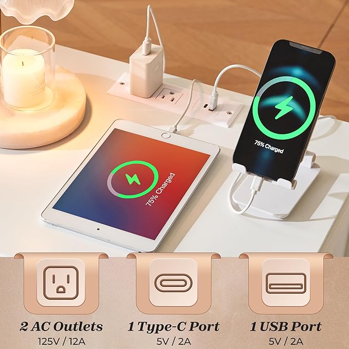 Huuger Nightstand with Charging Station, Bed Side Table - Image 3