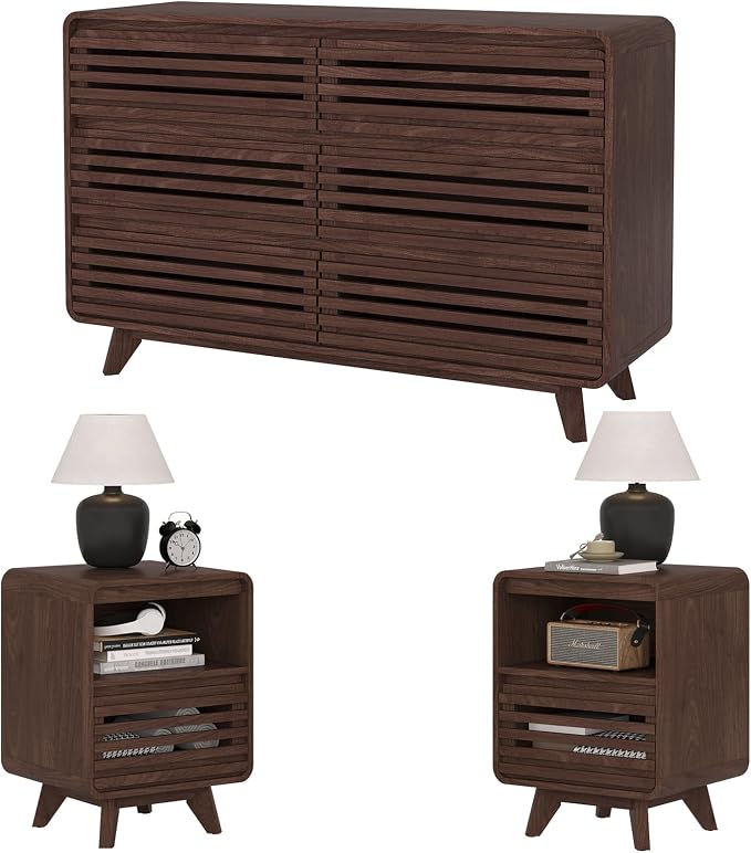 3 Piece Bedroom Set, Dresser and Nightstand Sets, Fluted 6 Drawer Dresser and by SOLACEFURNITURE