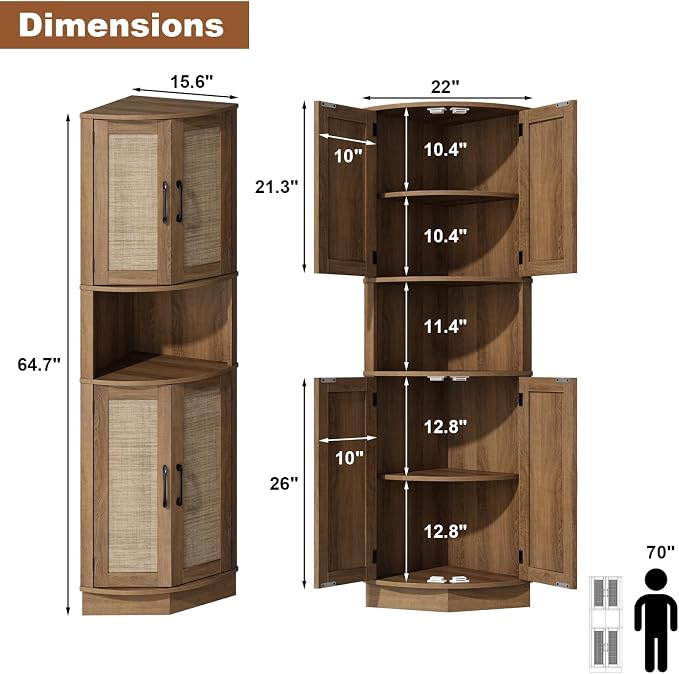Tall Corner Cabinet, 64.7" Rattan Corner Storage Cabinet - Image 2