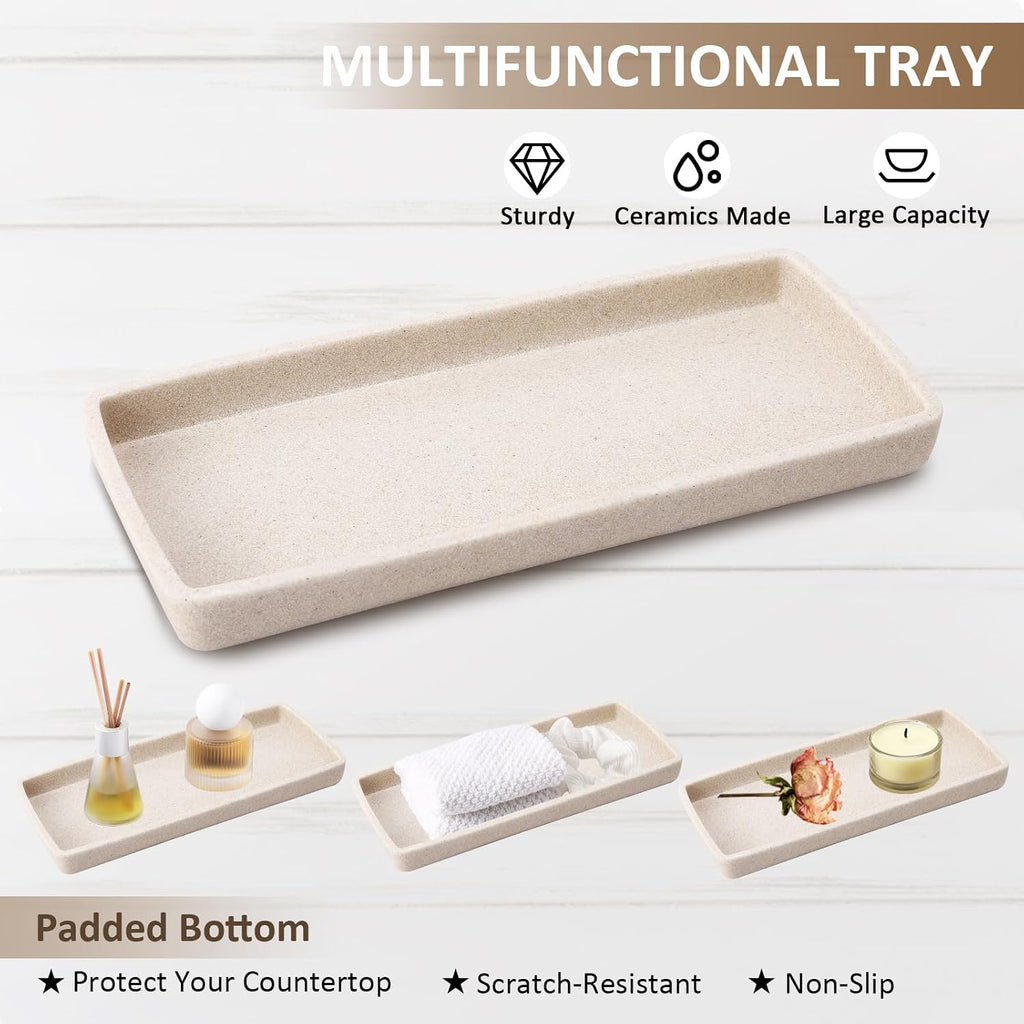 Resin Beige Bathroom Set, 6 Pcs Bath Decor and Accessories Sets