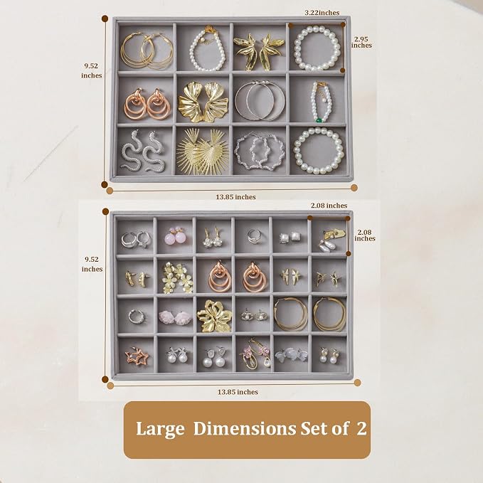 Large Velvet Jewelry Tray 2 Pack Stackable Jewelry Display Drawer Inserts Trays - Image 6