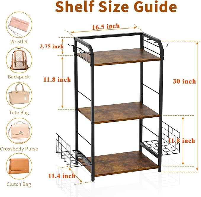 Iron & Wood Floor-Standing 3-Tier Purse Rack - Image 3