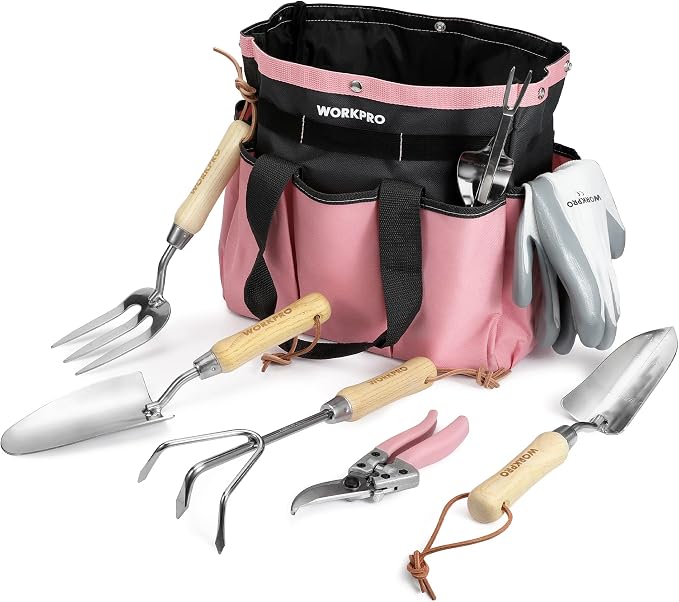 WORKPRO 8-Piece Pink Garden Tool Set, Stainless Steel Gardening Tools