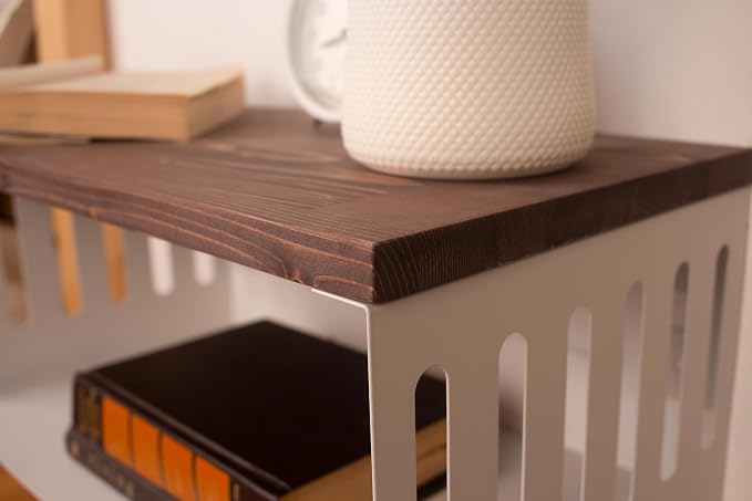 Floating Nightstand with White Metal Base, Wooden Top and Sturdy Metal Base - Image 4