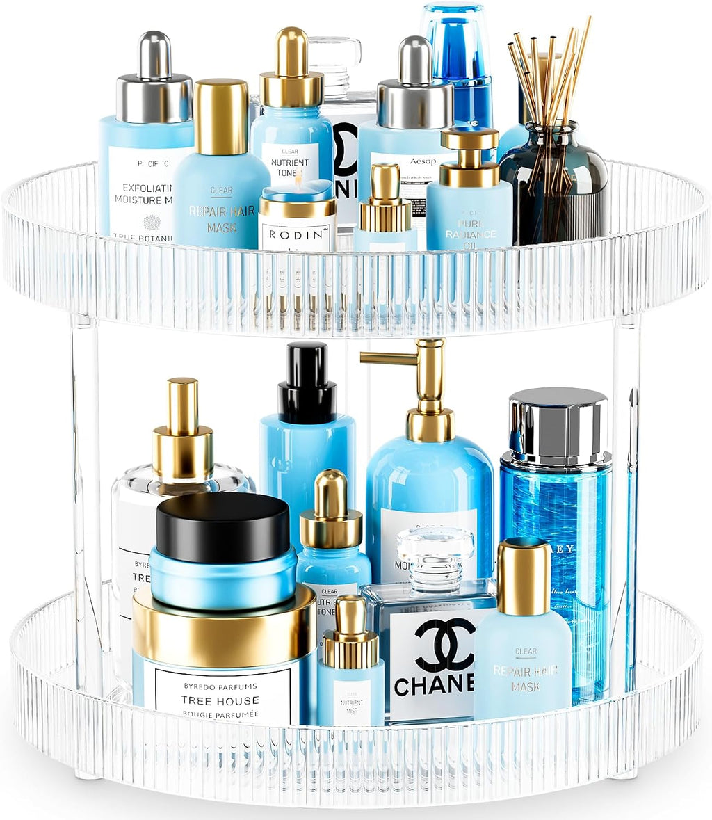 360° Clear Rotating Storage Tray, 2 Tier Lazy Susan Bathroom