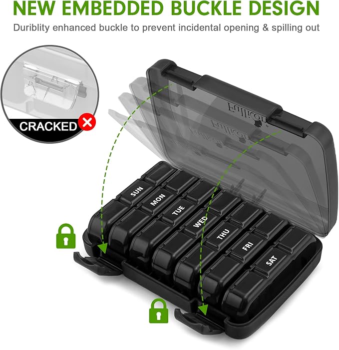 Pill Organizer 3 Times a Day, Fullicon Large Weekly Pill Case 7 Day, Daily Pill - Image 2
