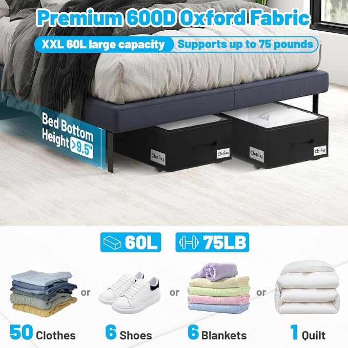 Under Bed Storage with Wheels, Quick Assembly Underbed Shoe Storage Containers - Image 2