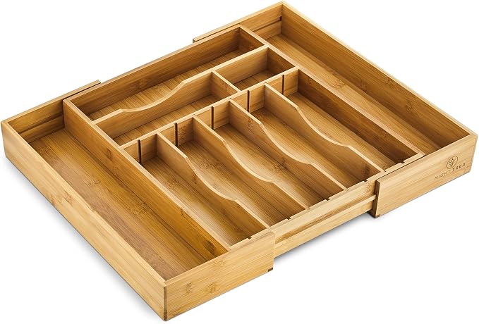Night Tree Deep Bamboo Drawer Organizer – Expandable Utensil and Silverware Tray by NightTree