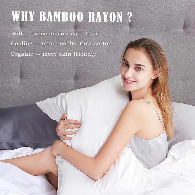 TELUS Pillow Cases Queen Size 2 Pack, Bamboo Rayon & Lyocell Pillowcase - Image 2