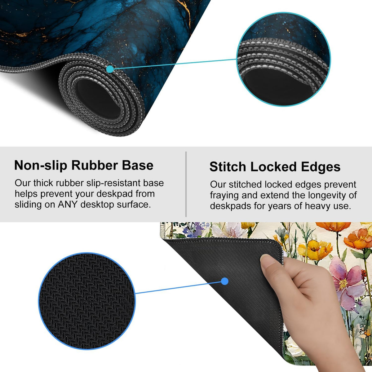 Blue Marble Gold Vein Mouse Pad – Large Extended Desk Mat 35.43 x