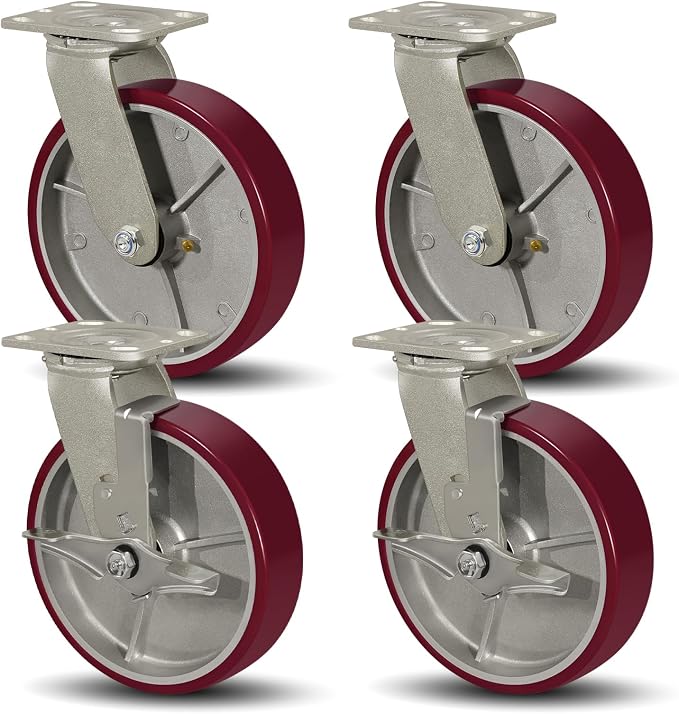 SY America 8" X 2" Casters Wheels, Heavy Duty Casters Set of 4，Polyurethane on by SYAmericaIndustrialCasters