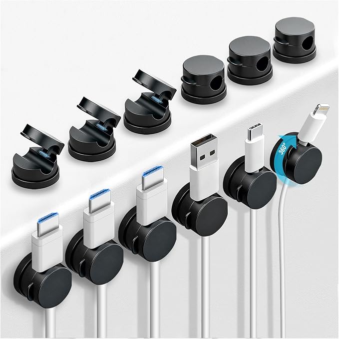 OneLeaf 12 Pack 360° Rotatable Spring Cable Clips, Adhesive Cord Holder by OneLeaf