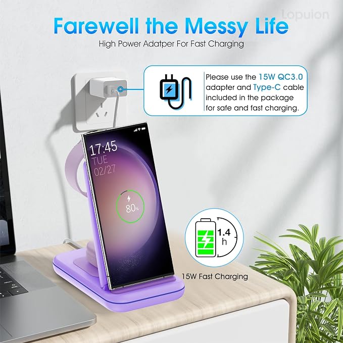 Wireless Charging Station for Samsung/Android, Fast Wireless Watch Charger - Image 6