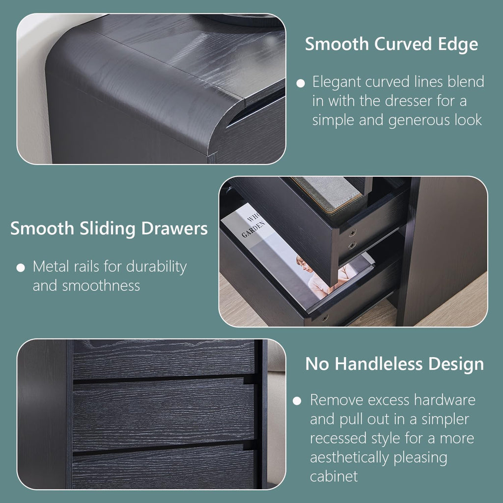 Aitjunz 25" Tall Modern Nightstand Set of 2, 3 Drawers Bedside Table