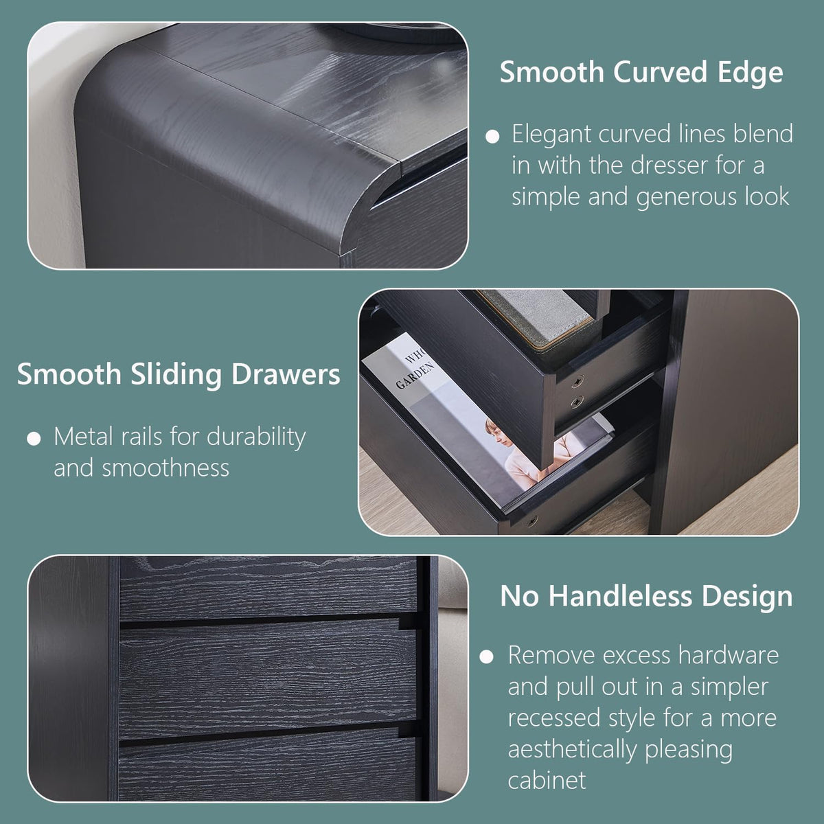 Aitjunz 25" Tall Modern Nightstand Set of 2, 3 Drawers Bedside Table