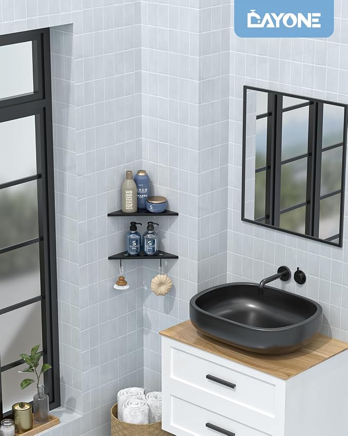 DAYONE Matte Black Corner Shower Shelf 2 Pack 10", Bathroom Corner Shower - Image 2