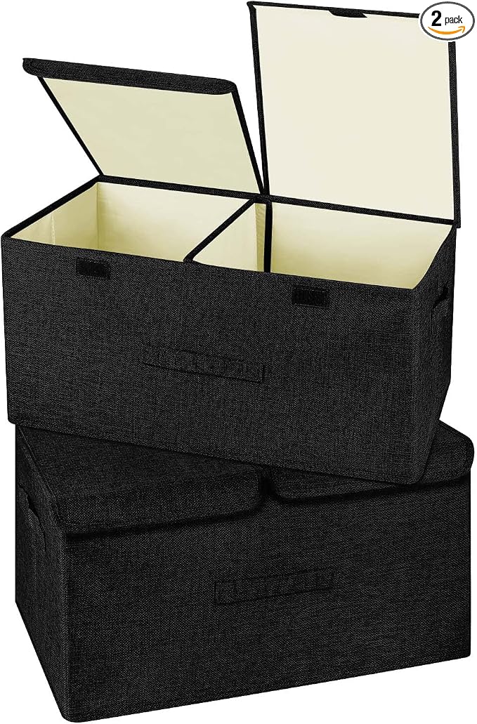 2 Pack Large Linen Fabric Collapsible Storage Bins by Unknown