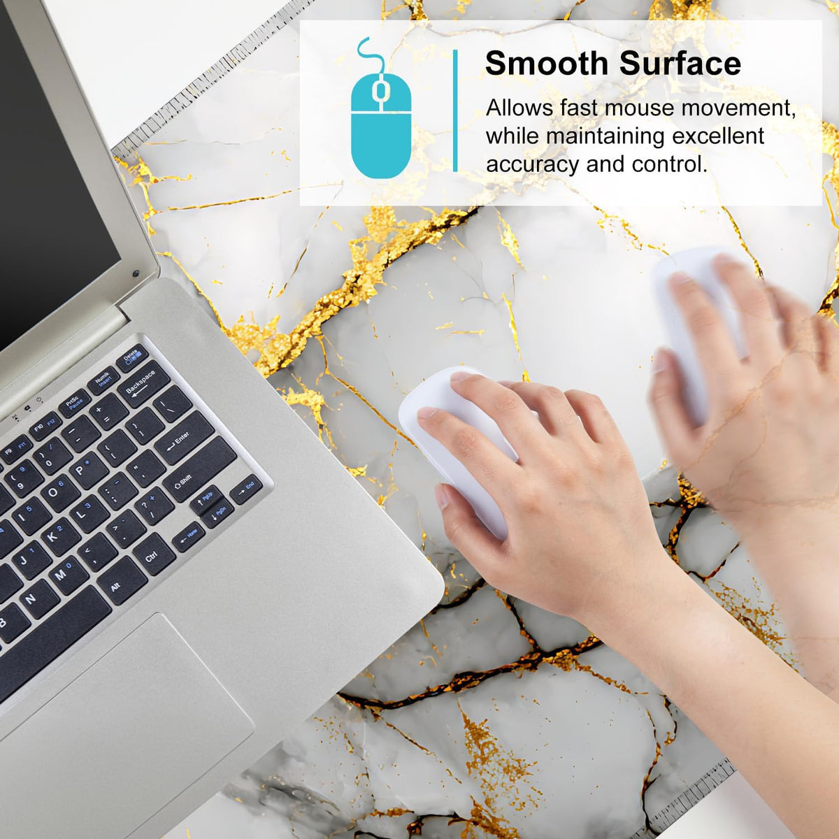 White Marble Mouse Pad – Large Extended Desk Mat 35.43 x 15.75 in