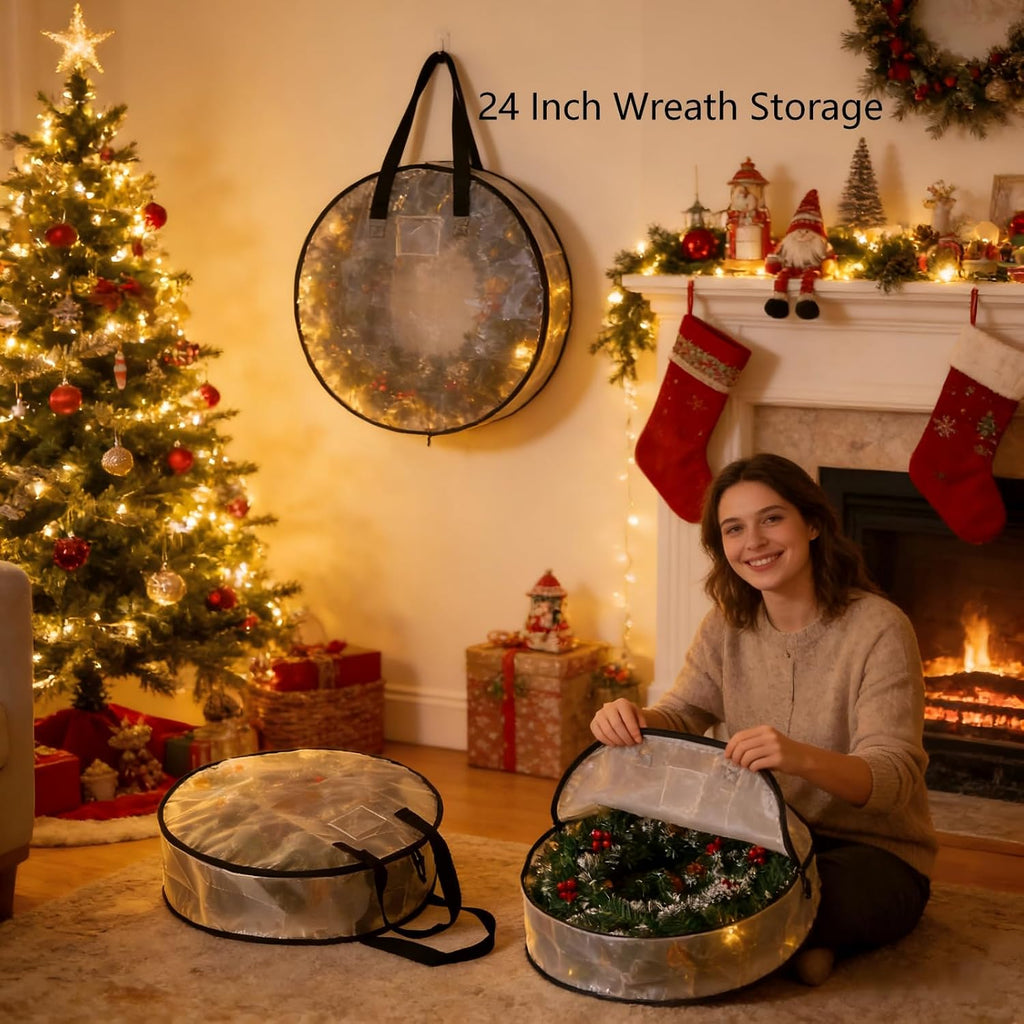 2 Pack 24 Inch Clear Wreath Storage Bags & Garland Organizers