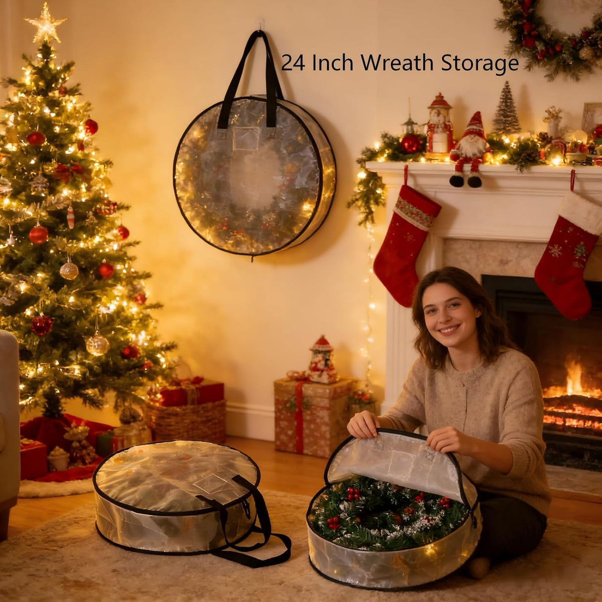 2 Pack 24 Inch Clear Wreath Storage Bags & Garland Organizers