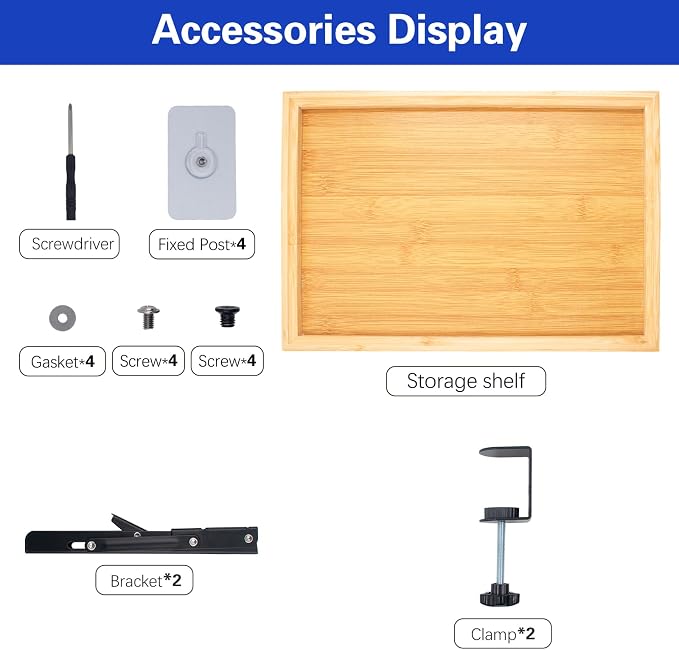 SnowTing Foldable Bedside Shelf, Metal Clip-On Mount and Bamboo Tray - Image 2