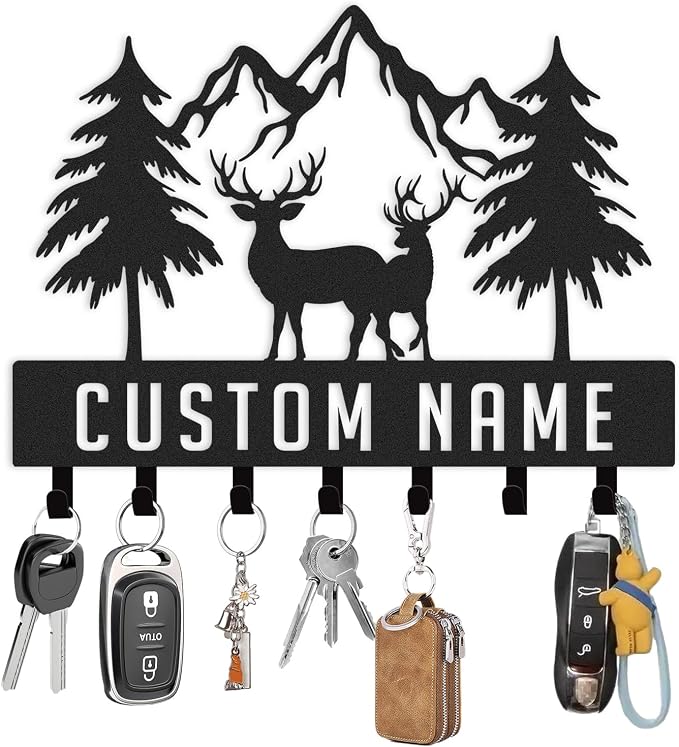 Personalized Key Holder Wall Mount, Custom Metal Deer Cabin Key Hooks by Unknown