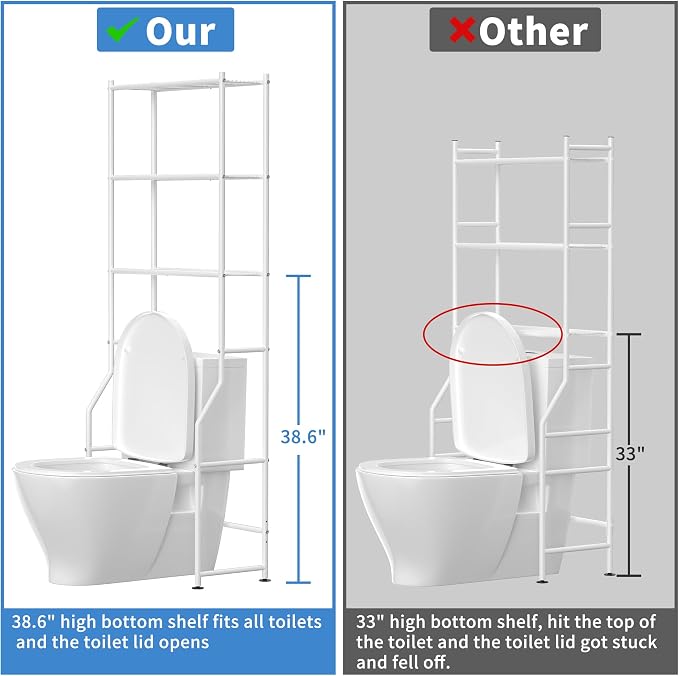3-Tier Over The Toilet Storage, Freestanding Metal Bathroom Shelves, Space - Image 4