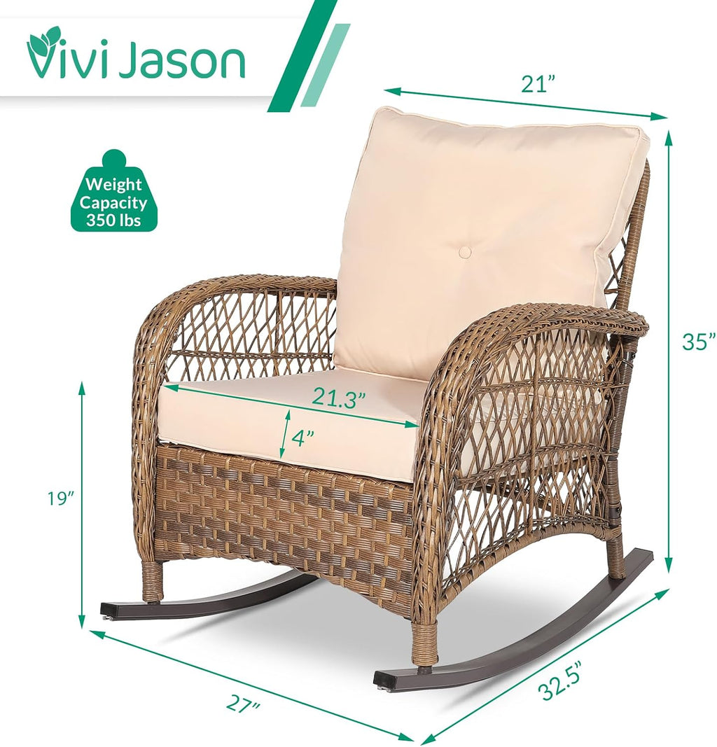 Outdoor Wicker Rocking Chair, Patio Rattan Rocker Chair with Cushions