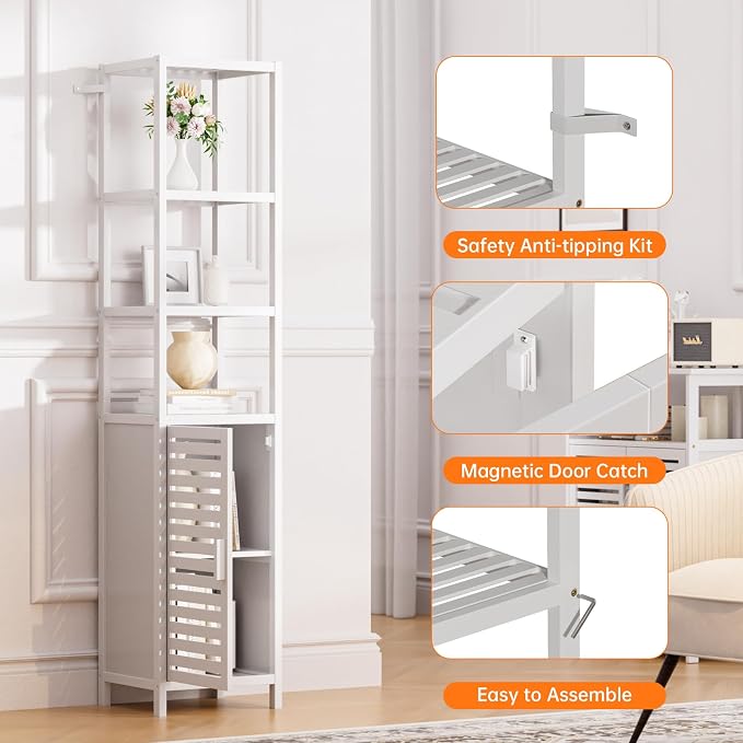 HITNET Bathroom Tall Cabinet, Floor Standing Bamboo Storage Cabinet - Image 6