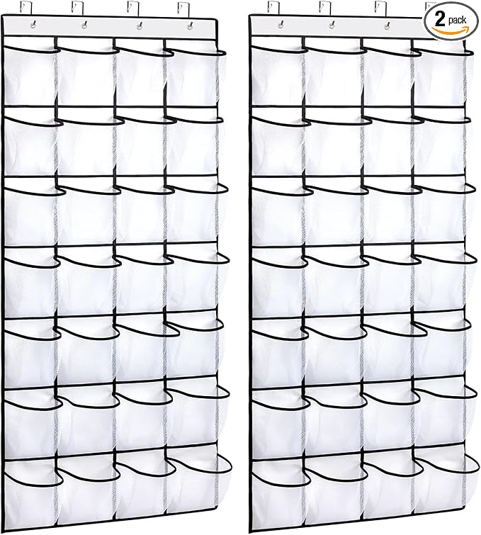 REGELETO 2 Pack 28 Pocket Over the Door Shoe Organizer, Hanging Shoe Rack by REGELETO