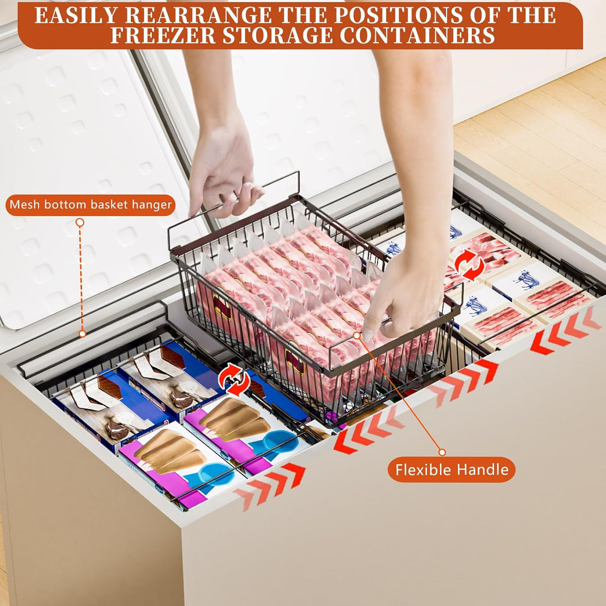 Hanging Freezer Organizer Bins for 5 to 20 Cu.Ft,Leak-Proof