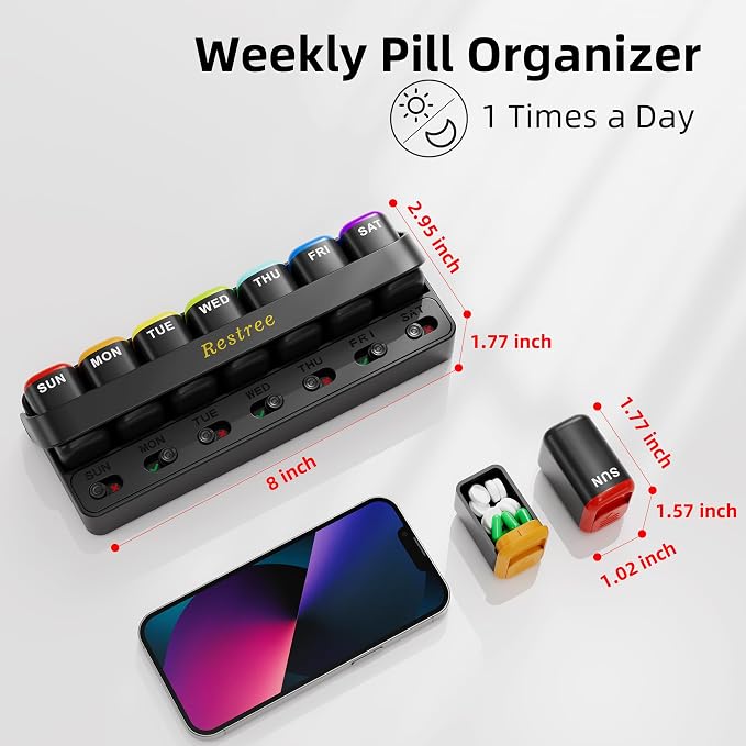 Restree Weekly Pill Organizer 7 Day one time a Day - Image 2