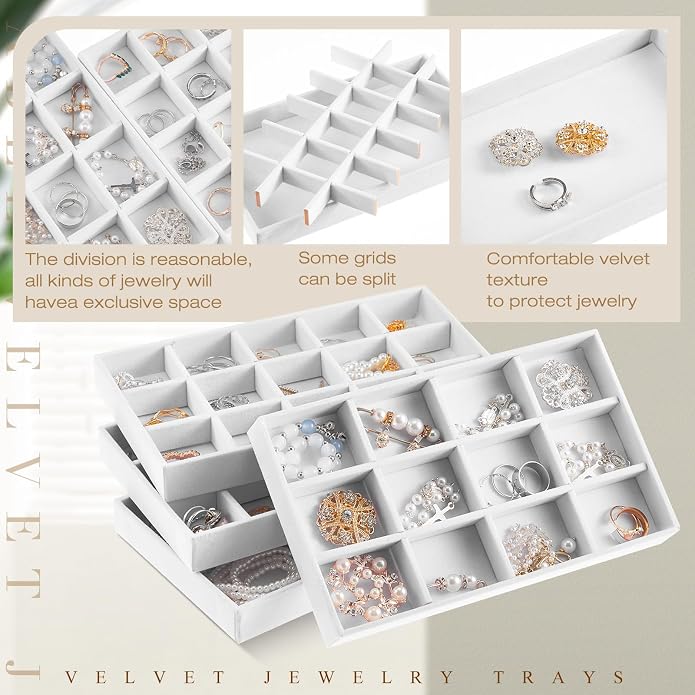 Junkin 12 Pcs Jewelry Tray Velvet Stackable Jewelry Organizer Trays Divided - Image 3