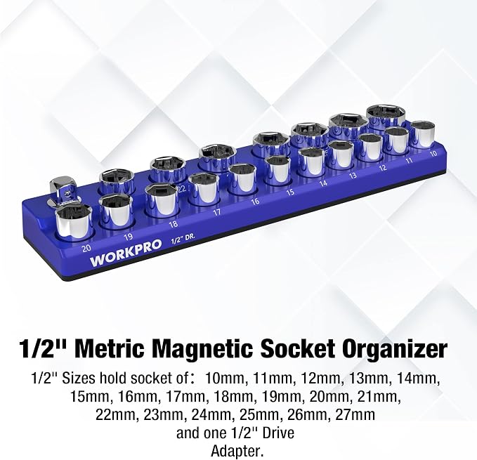 WORKPRO Magnetic Socket Organizer, 1/2-Inch Metric Socket Holder, Socket Trays - Image 2