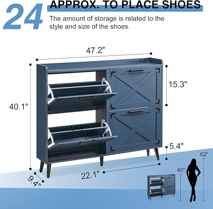 Shoe Storage Cabinet, Farmhouse Shoe Organizer - Image 2