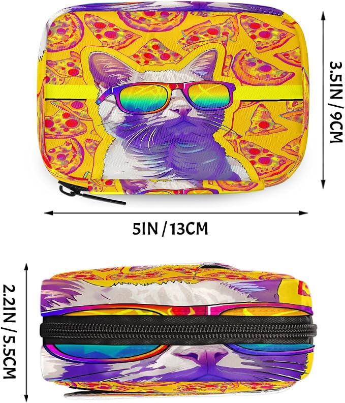 Sunglasses Cat Pizza Pattern Pill Organizer Travel Medicine Case - Image 2