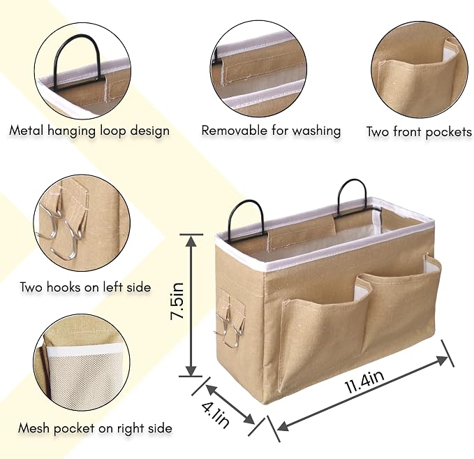 3pcs Middle Wall Hanging Organizer Bag, Linen Fabric Door Hanging Storage Basket - Image 5