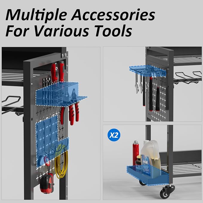 Power Tool Organizer Cart with 8 Power Outlet & Adjustable Storage, Garage - Image 5
