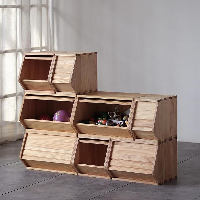 Stackable Solid Wood Storage Chests, Bins - Image 5