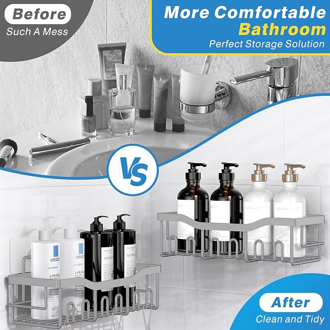 EUDELE 5-Pack Rustproof Stainless Steel Shower Caddy Set– No Drill Adhesive - Image 3