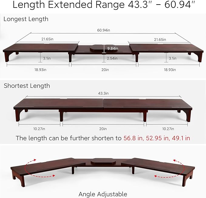 Nnewvante Large Dual Monitor Stand Riser, 60 inch Bamboo Monitor Stand - Image 4
