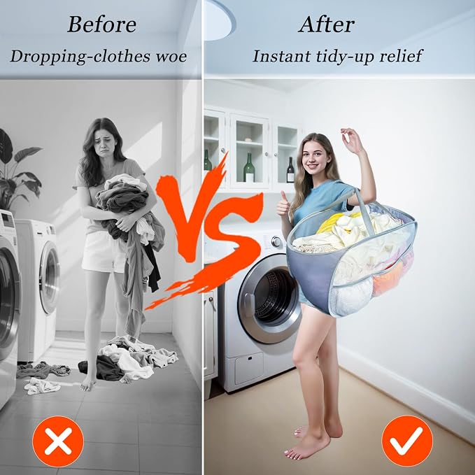 Collapsible Laundry Baskets 2 Pack, Mesh Pop Up Hamper - Image 7