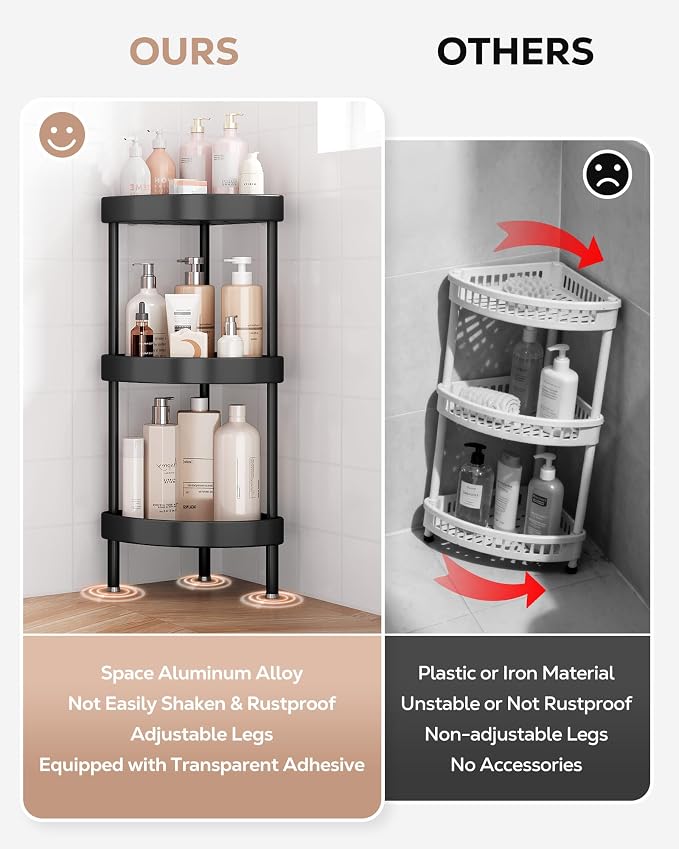 Nieifi Corner Shower Caddy Stand-3 Tier Rustproof Anodized Aluminum Standing - Image 4