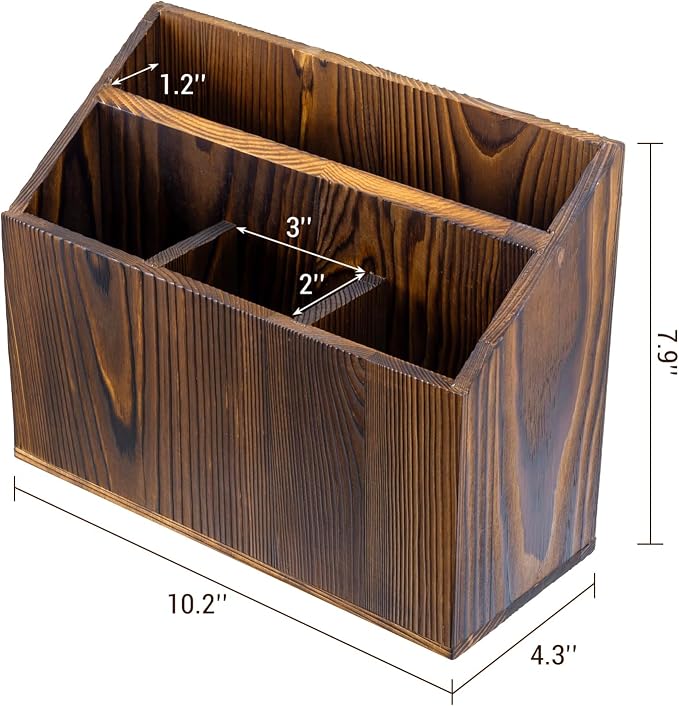 MyGift Rustic Solid Wood Remote Control Holder Caddy – Tabletop Organizer - Image 5