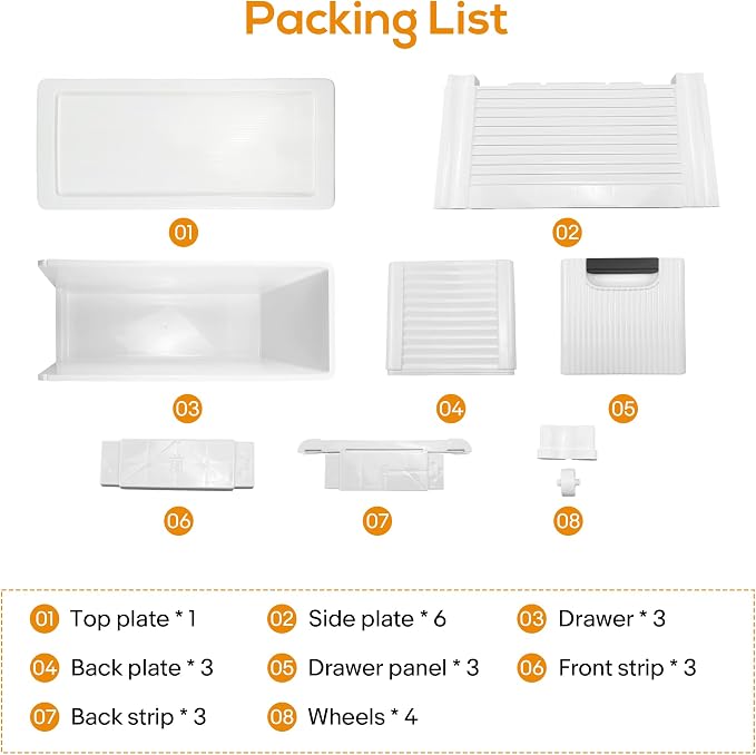 3 Drawers Slim Bathroom Storage Cabinet Dresser, Narrow Plastic Rolling Cart - Image 7