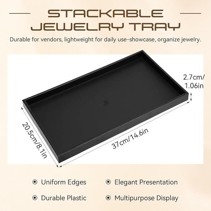 LemonRoad 6 Pack Plastic Jewelry Tray Stackable Black Jewelry Display Drawer - Image 2