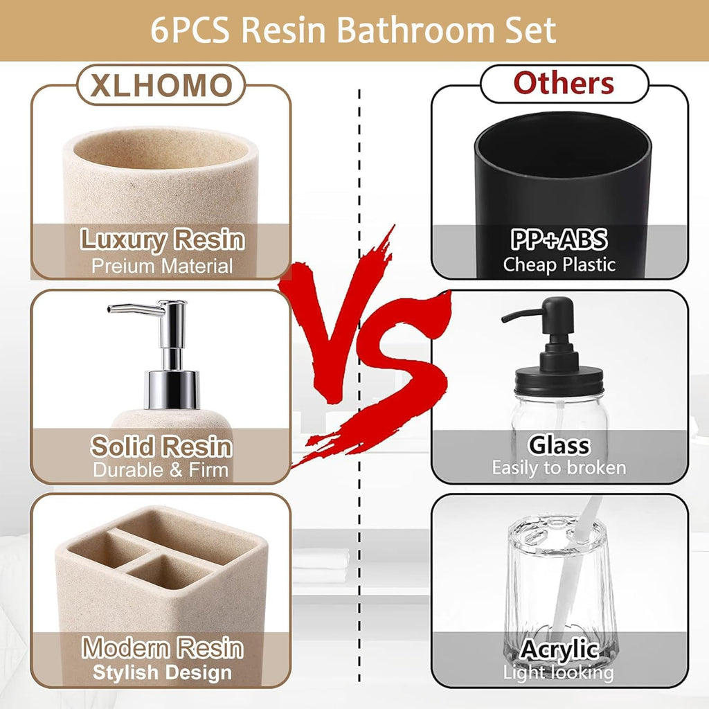 Resin Beige Bathroom Set, 6 Pcs Bath Decor and Accessories Sets